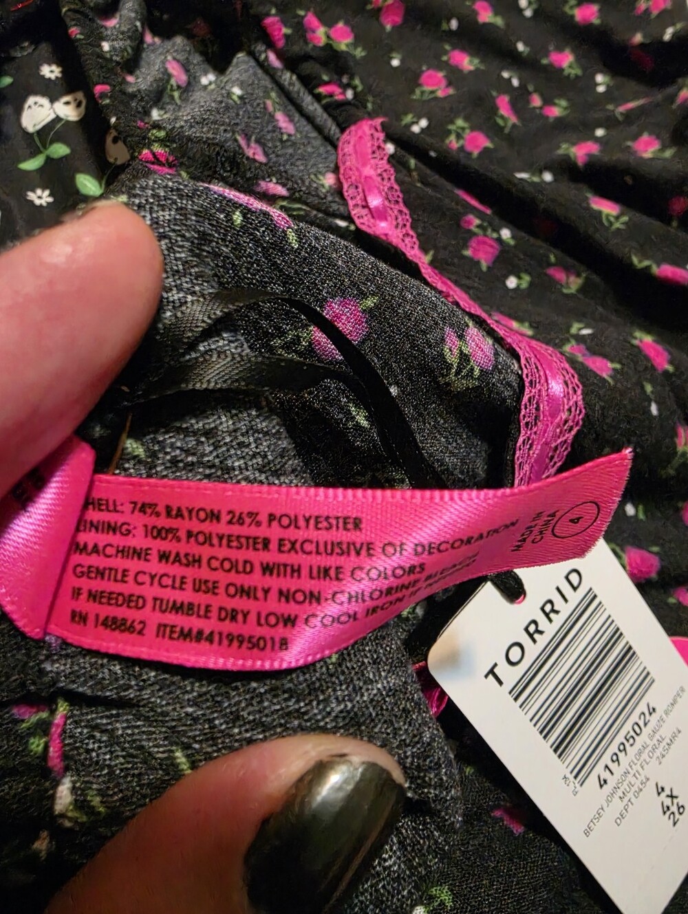 Betsey Johnson Black Romper with Hot Pink Floral Print - Picture 7 of 7